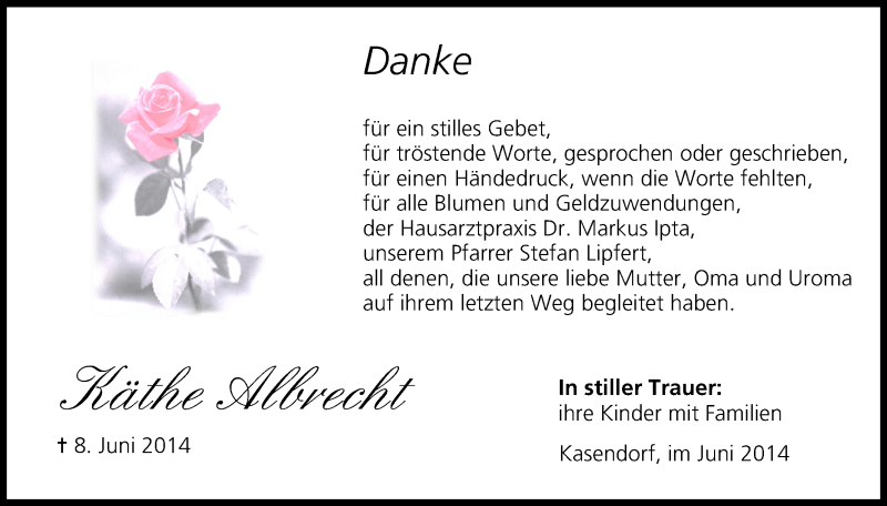  Traueranzeige für Käthe Albrecht vom 21.06.2014 aus MGO