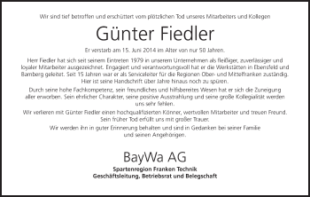 Anzeige von Günter Fiedler von MGO