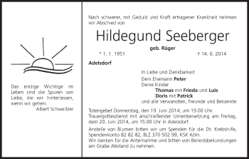 Anzeige von Hildegund Seeberger von MGO