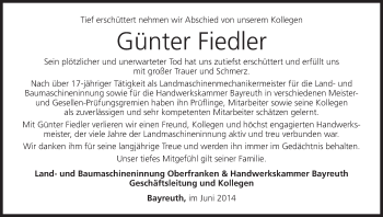 Anzeige von Günter Fiedler von MGO