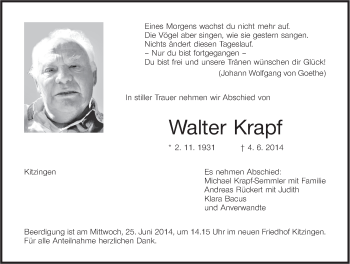 Anzeige von Walter Krapf von MGO