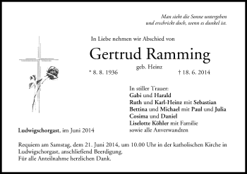 Anzeige von Gertrud Ramming von MGO