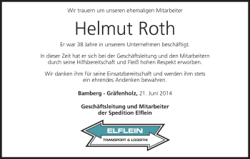 Anzeige von Helmut Roth von MGO