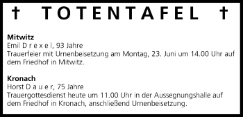 Anzeige von Totentafel vom 21.06.2014 von MGO
