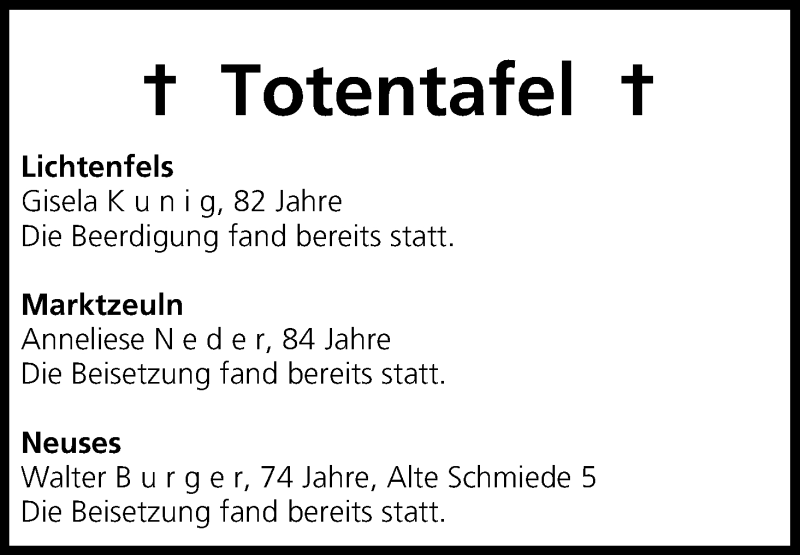  Traueranzeige für Totentafel vom 21.06.2014 vom 21.06.2014 aus MGO