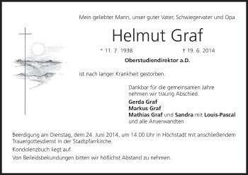 Anzeige von Helmut Graf von MGO