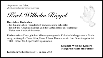 Anzeige von Karl-Wilhelm Riegel von MGO