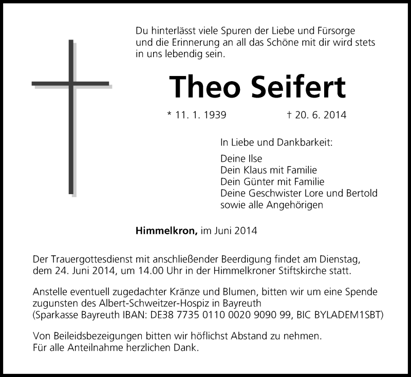  Traueranzeige für Theo Seifert vom 21.06.2014 aus MGO