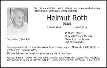 Anzeige von Helmut Roth von MGO