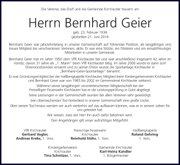 Anzeige von Bernhard Geier von MGO