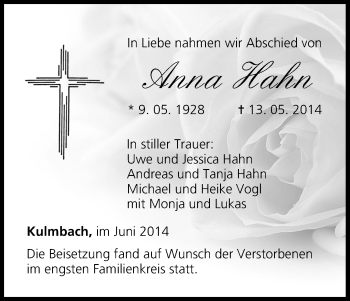 Anzeige von Anna Hahn von MGO