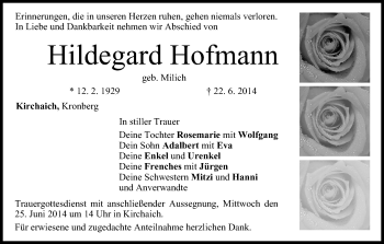 Anzeige von Hildegard Hofmann von MGO