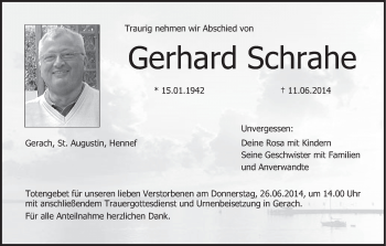 Anzeige von Gerhard Schrahe von MGO