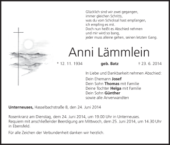 Anzeige von Anni Lämmlein von MGO