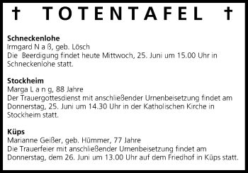 Anzeige von Totentafel 25.06.2014 von MGO