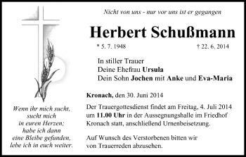 Anzeige von Herbert Schußmann von MGO