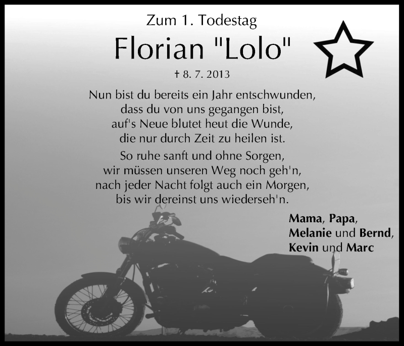  Traueranzeige für Florian Kager vom 08.07.2014 aus MGO