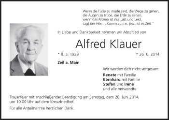 Anzeige von Alfred Klauer von MGO