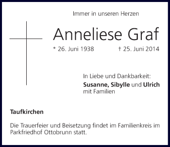 Anzeige von Anneliese Graf von MGO
