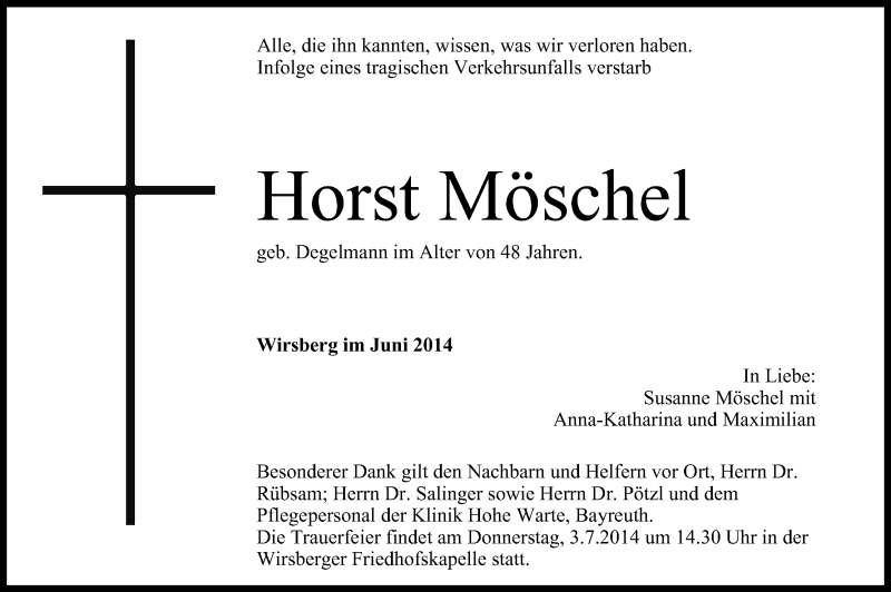  Traueranzeige für Horst Möschel vom 28.06.2014 aus MGO
