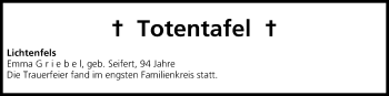 Anzeige von Totentafel vom 01.07.2014 von MGO