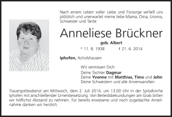 Anzeige von Anneliese Brückner von MGO