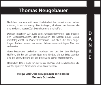 Anzeige von Thomas Neugebauer von MGO