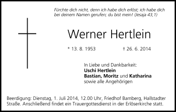Anzeige von Werner Hertlein von MGO