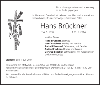 Anzeige von Hans Brückner von MGO