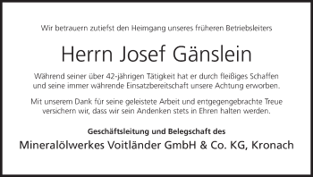 Anzeige von Josef Gänslein von MGO