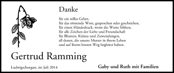 Anzeige von Gertrud Ramming von MGO