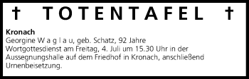 Anzeige von Totentafel vom 03.07.2014 von MGO