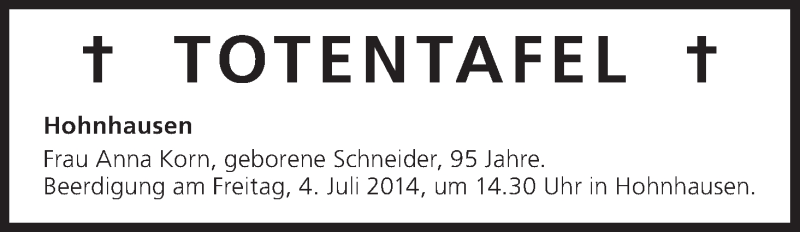  Traueranzeige für Totentafel vom 03.07.2014 vom 03.07.2014 aus MGO