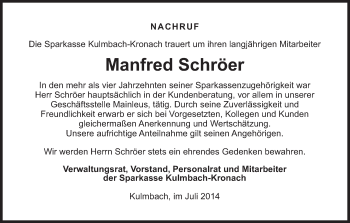 Anzeige von Manfred Schröer von MGO