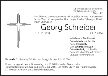 Anzeige von Georg Schreiber von MGO