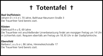 Anzeige von Totentafel vom 03.07.2014 von MGO