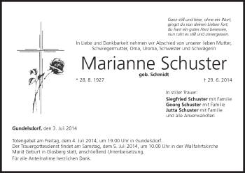Anzeige von Marianne Schuster von MGO