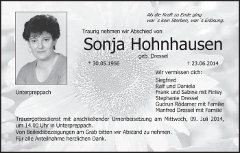 Anzeige von Sonja Hohnhausen von MGO