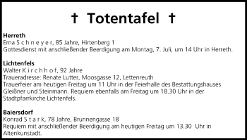 Anzeige von Totentafel vom 04.07.2014 von MGO