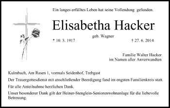 Anzeige von Elisabetha Hacker von MGO