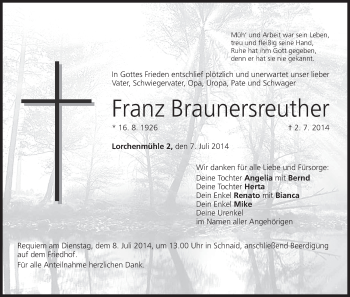 Anzeige von Franz Braunersreuther von MGO