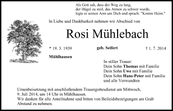 Anzeige von Rosi Mühlenbach von MGO