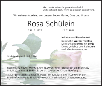 Anzeige von Rosa Schülein von MGO