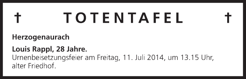  Traueranzeige für Totentafel vom 05.07.2014 vom 05.07.2014 aus MGO