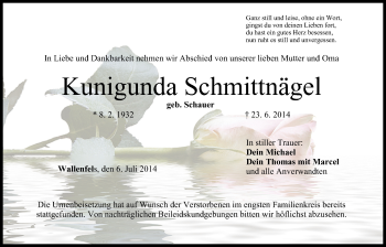 Anzeige von Kunigunda Schmittnägel von MGO