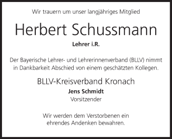 Anzeige von Herbert Schussmann von MGO