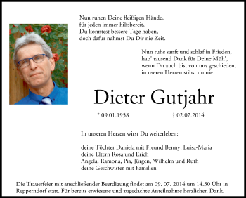 Anzeige von Dieter Gutjahr von MGO
