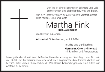 Anzeige von Martha Fink von MGO