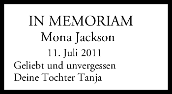 Anzeige von Mona Jackson von MGO