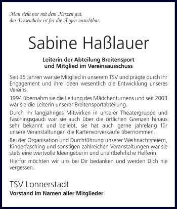 Anzeige von Sabine Haßlauer von MGO